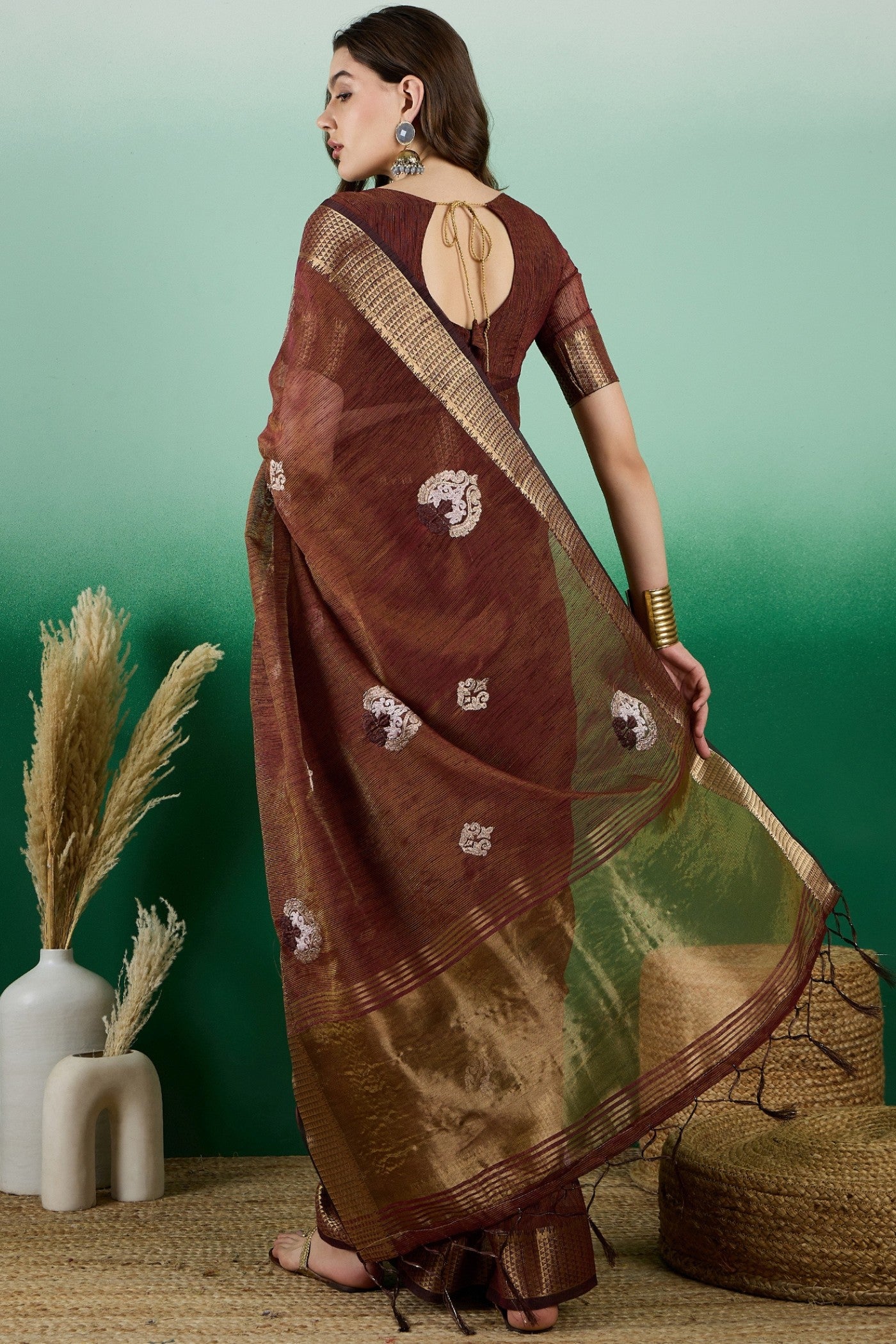 Buy MySilkLove Quincy Brown Organza Saree Online