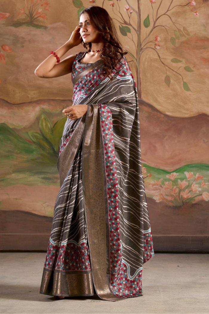Buy MySilkLove Limed Grey Woven Dola Silk Saree Online