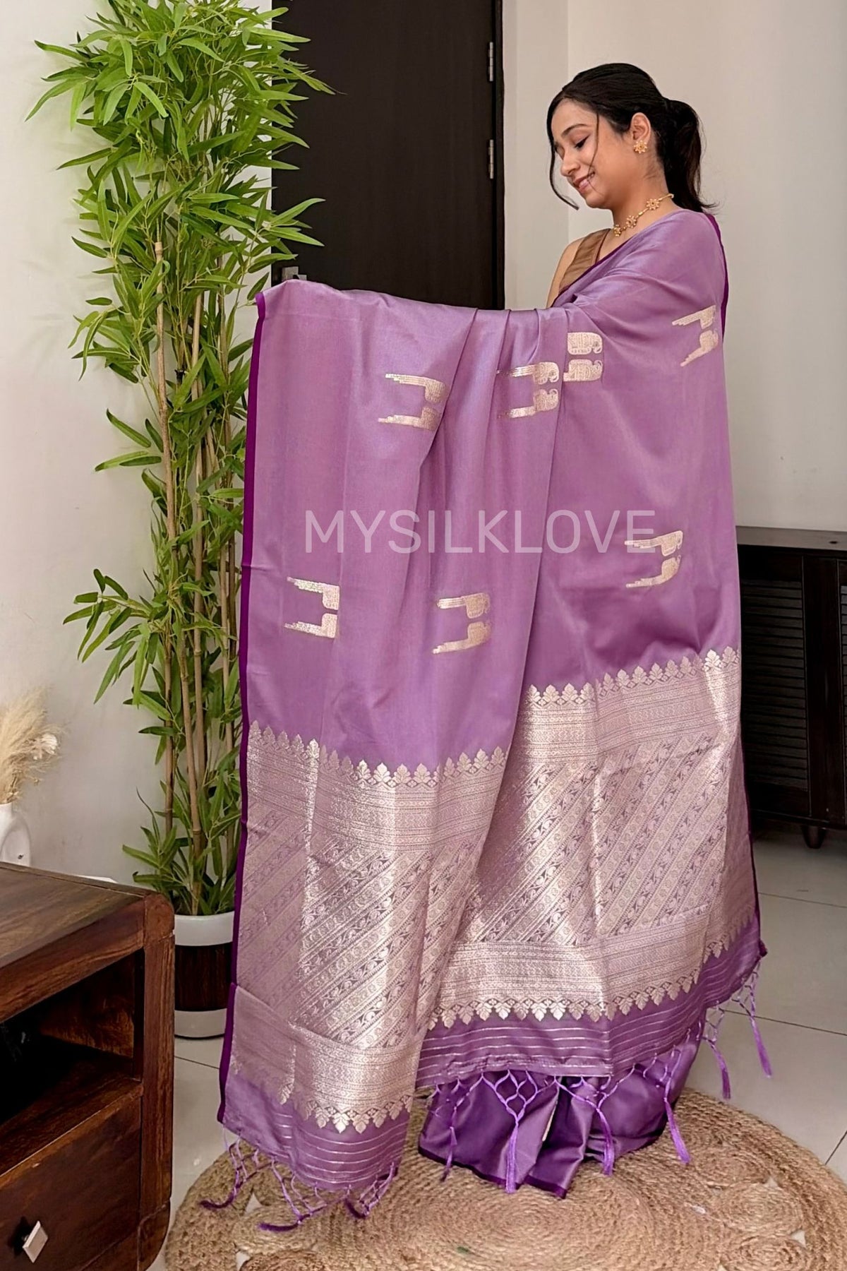 Buy MySilkLove Dusky Purple Handloom Satin Soft Silk Saree Online