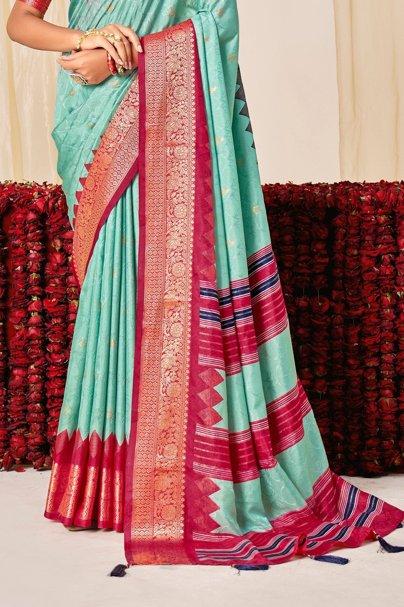 Buy MySilkLove Sky Blue Tussar Printed Silk Saree Online