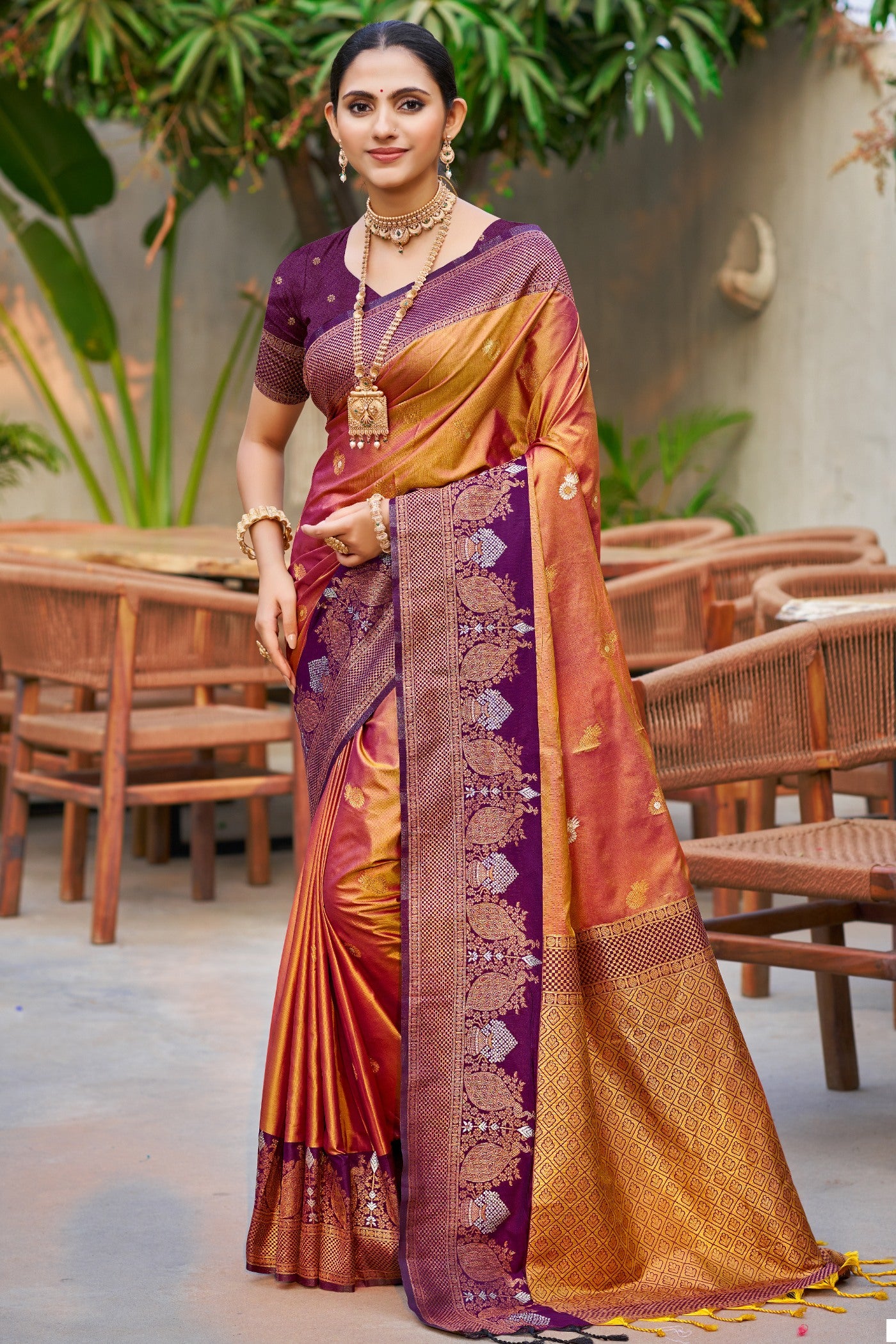 Buy MySilkLove Rust Orange Woven Banarasi Saree Online