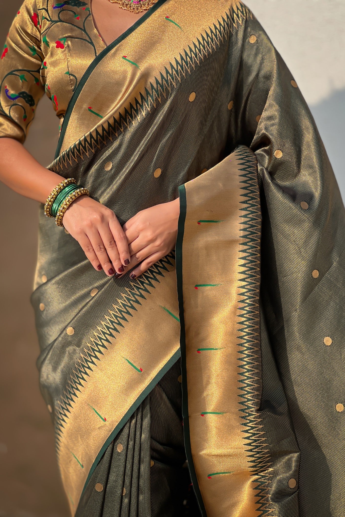 Buy MySilkLove Chartreuse Green Woven Tissue Paithani Saree Online