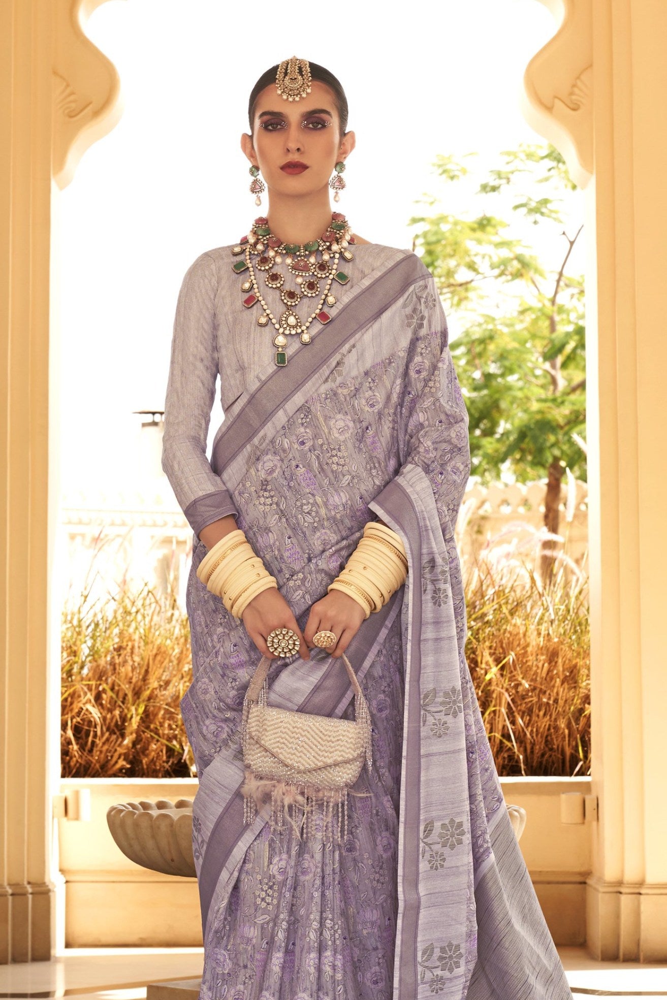 Buy MySilkLove Lavender shade Banarasi Handloom Saree Online