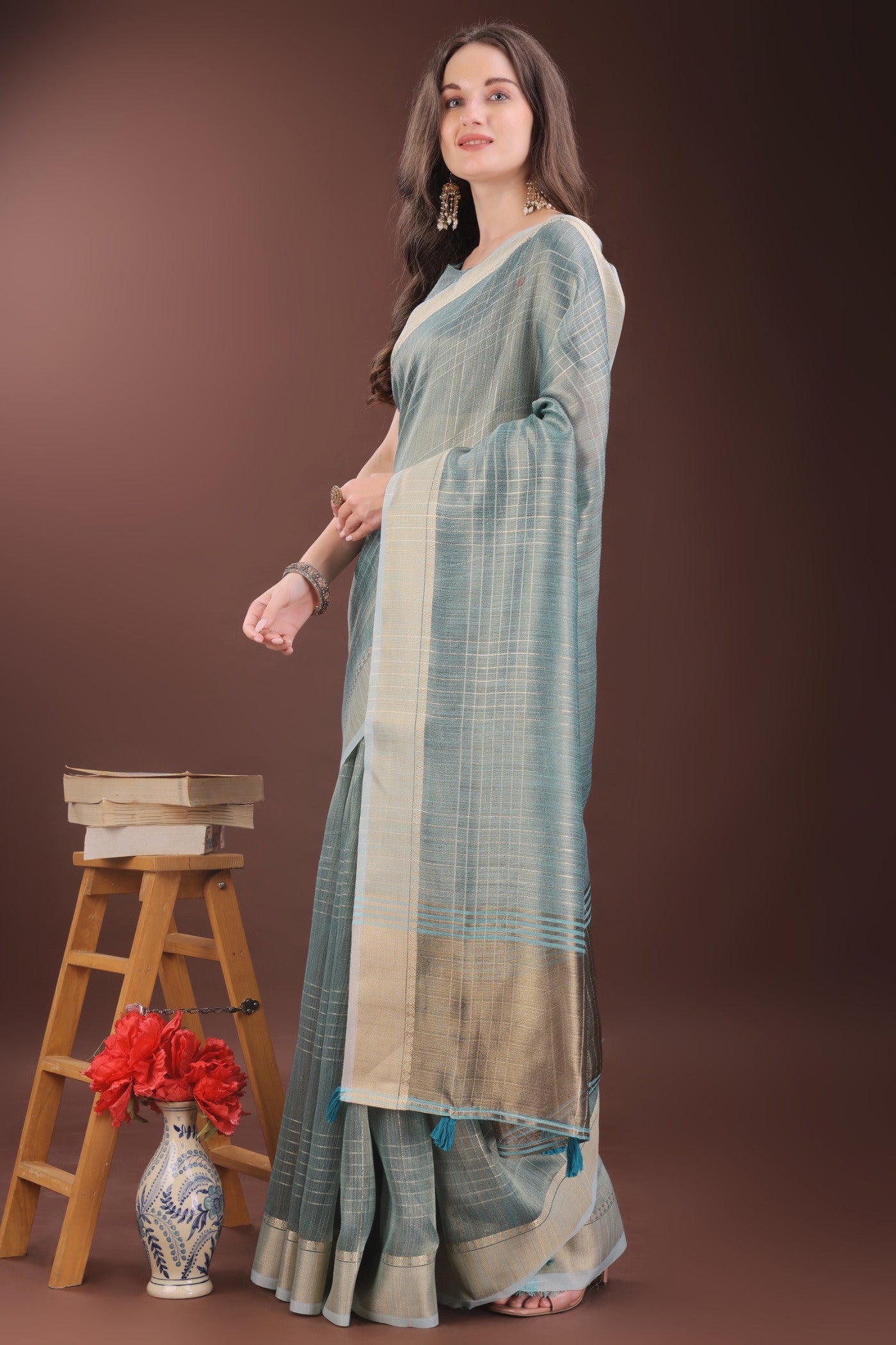 Buy MySilkLove Koi Blue Woven Organza Saree Online