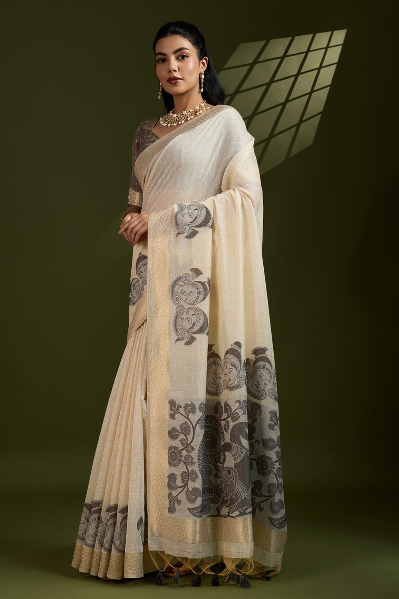 Buy MySilkLove Navajo White Muga Cotton Saree Online