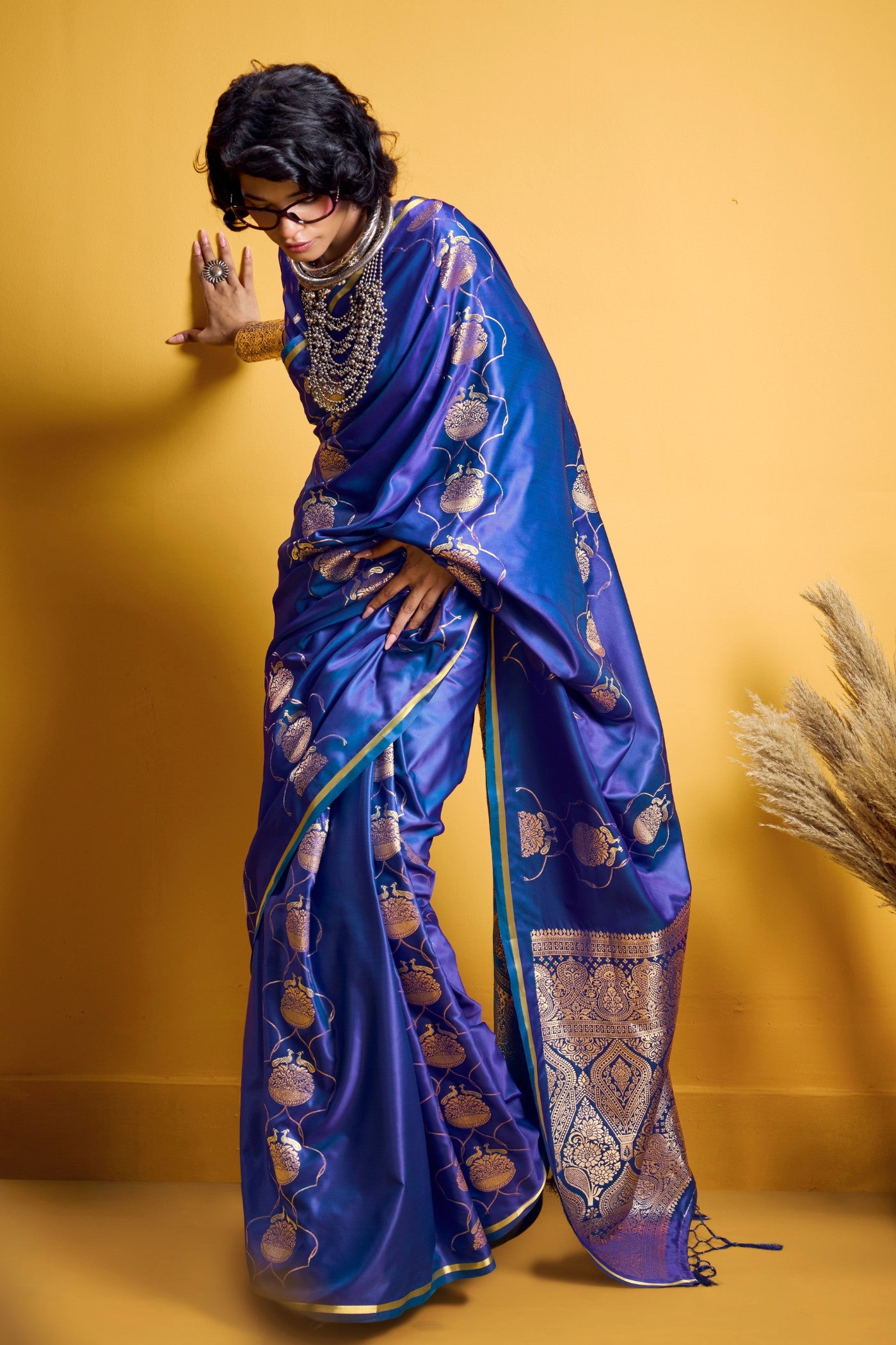 Buy MySilkLove Celtic Blue Handloom Satin Silk Saree Online