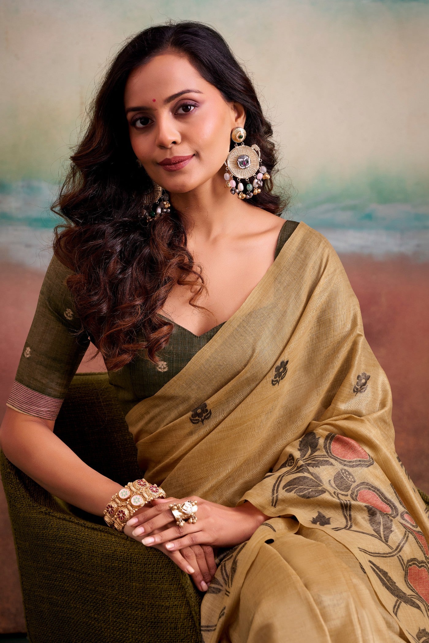 Buy MySilkLove Bistre Cream Handloom Modal Silk Saree Online