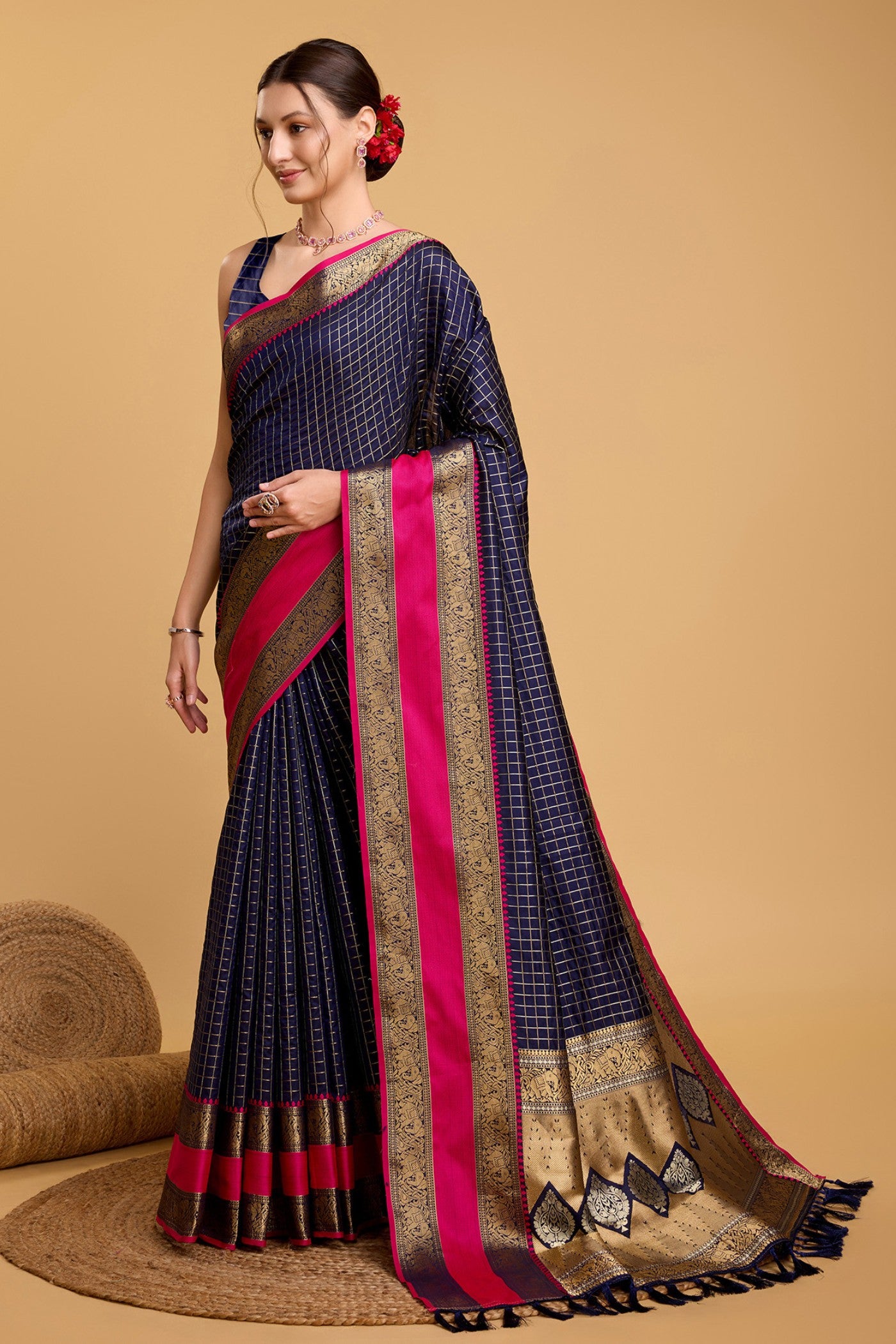 Buy MySilkLove Oxford Blue Zari Woven Banarasi Saree Online