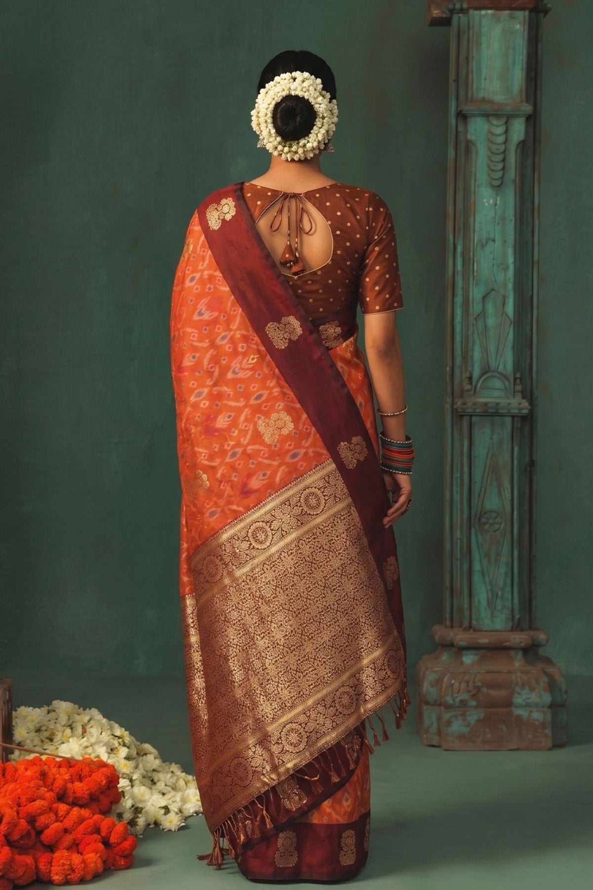 Buy MySilkLove Mandarin Orange Woven Banarasi Silk Saree Online