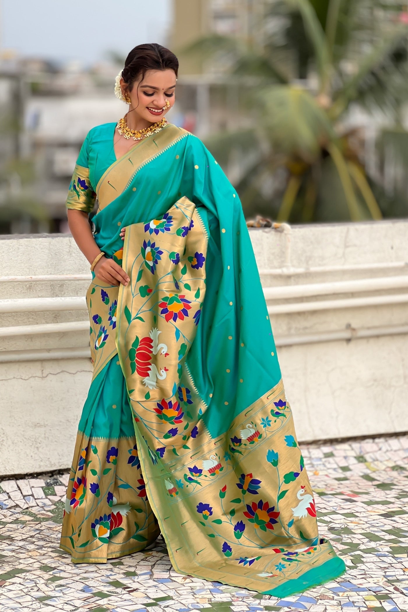 Buy MySilkLove Can Blue Woven Paithani Saree Online