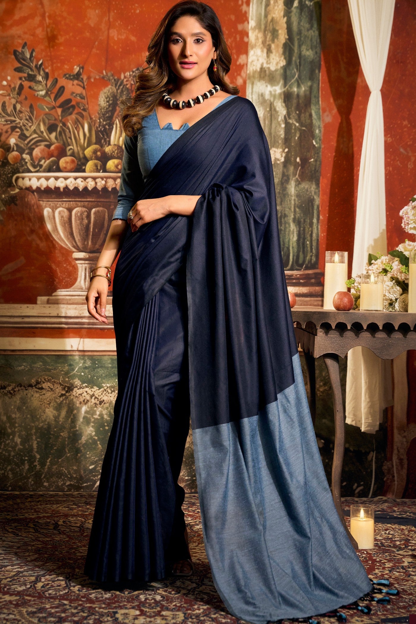 Buy MySilkLove French Blue Handloom Mul Mul Cotton Saree Online