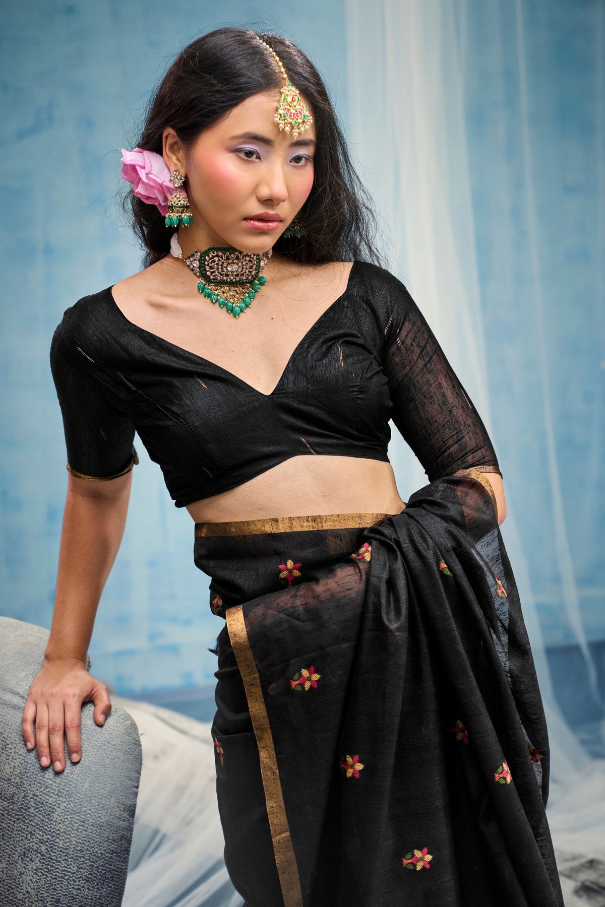 Buy MySilkLove Slate Black Munga Handloom Silk Cotton Saree Online