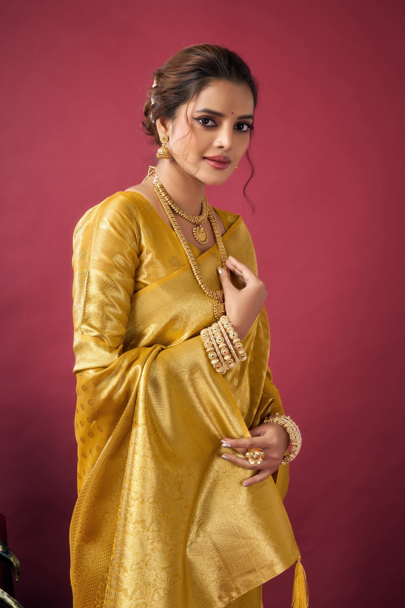 MySilkLove Canary Yellow Handloom Tissue Silk Saree