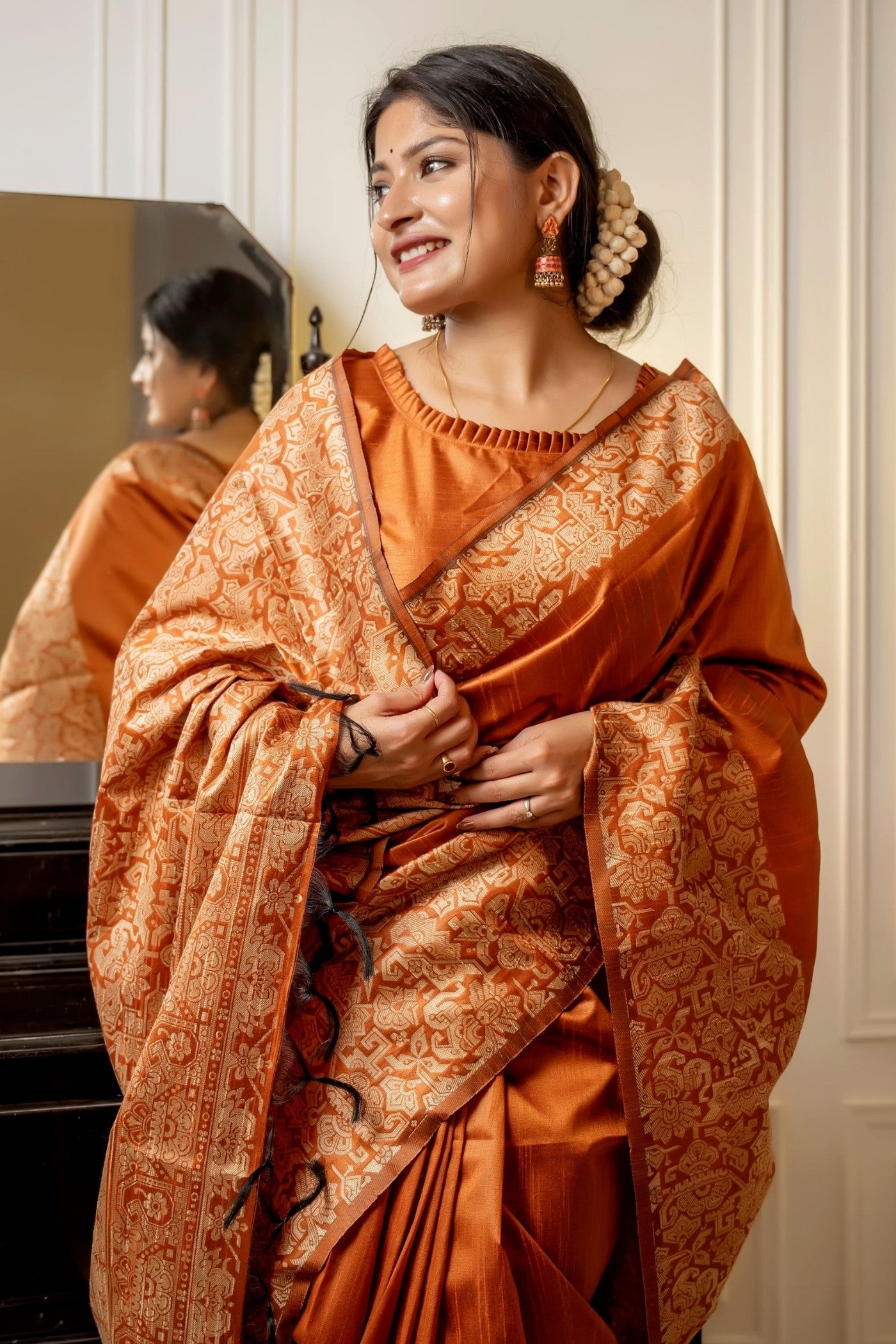 MySilkLove Alloy Orange Banarasi Handloom Raw Silk Saree