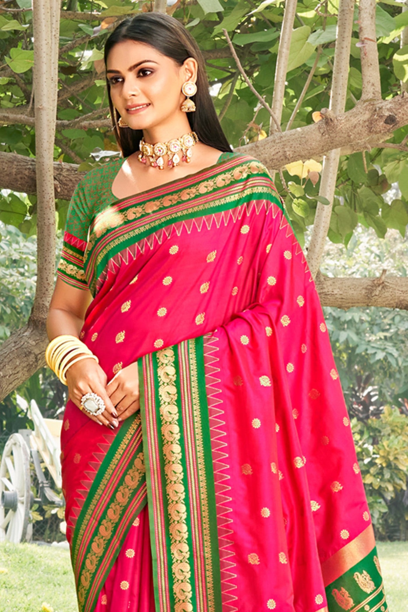 MySilkLove Amaranth Pink Banarasi Woven Soft Silk Saree