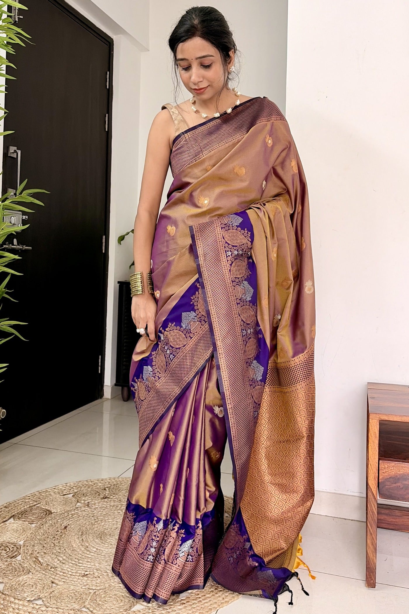 Buy MySilkLove Cosmic Purple Woven Banarasi Saree Online