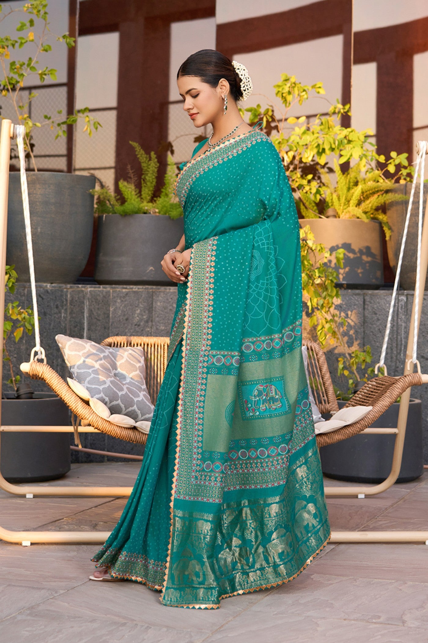 Buy MySilkLove Cadmium Green Printed Cotton Saree Online