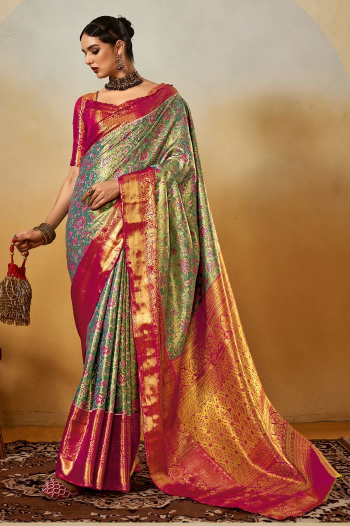 Buy Shadow Green Woven Kanjivaram Saree Online MySilkLove