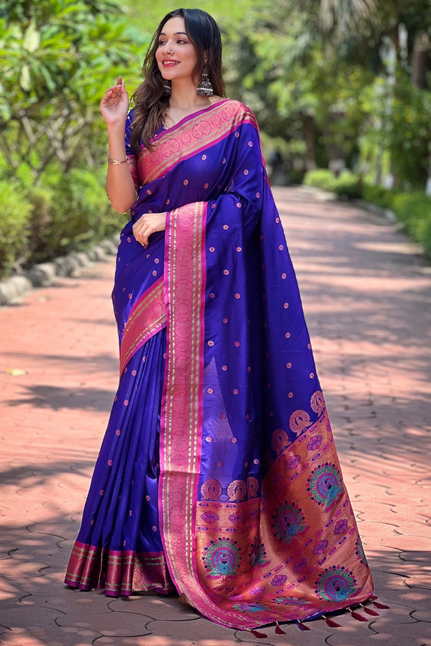 Buy Royal Blue Zari Woven Paithani Saree Online MySilkLove