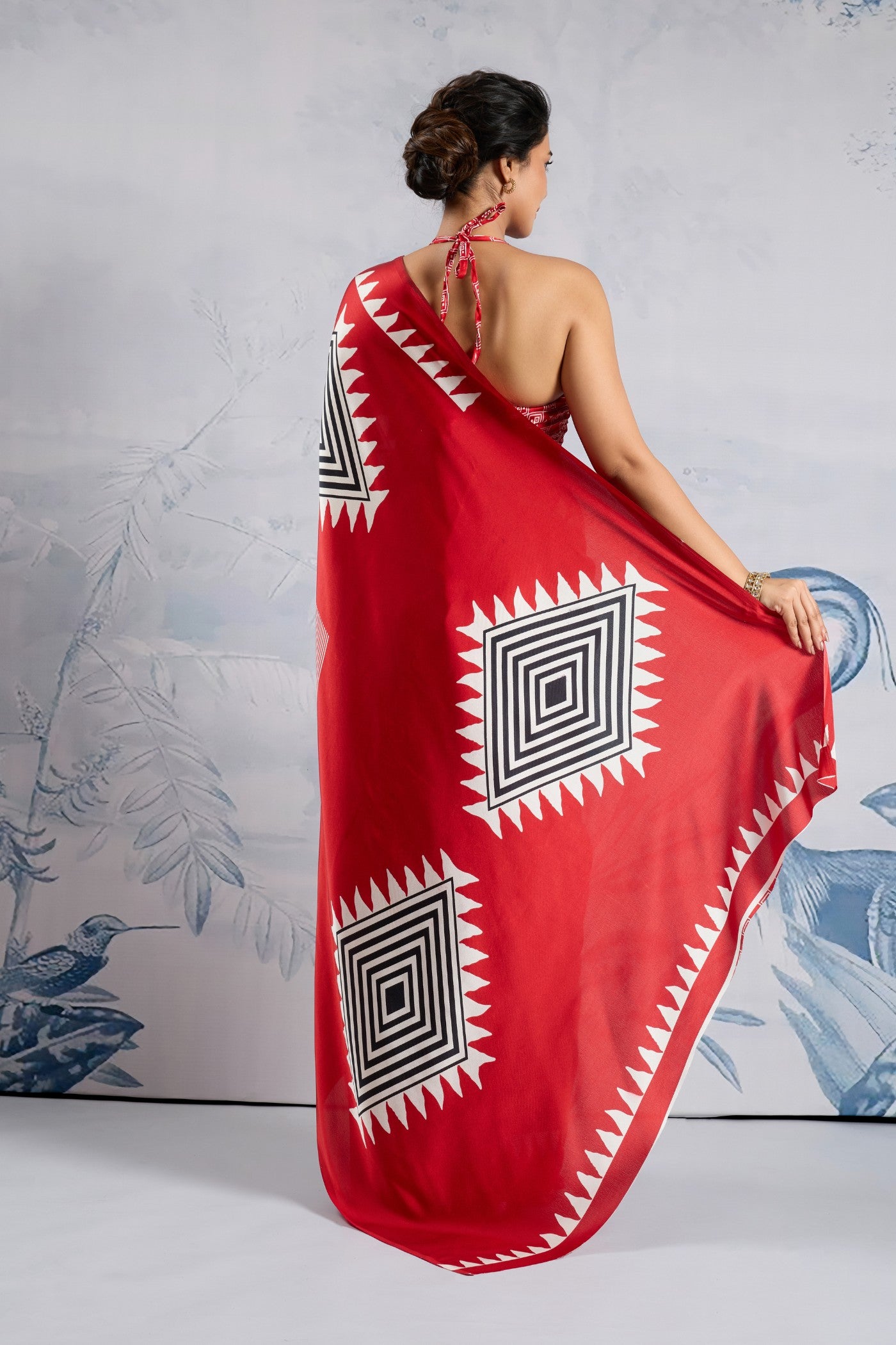 Buy MySilkLove Azalea Red Ajrakh Printed Satin Crepe Silk Saree Online