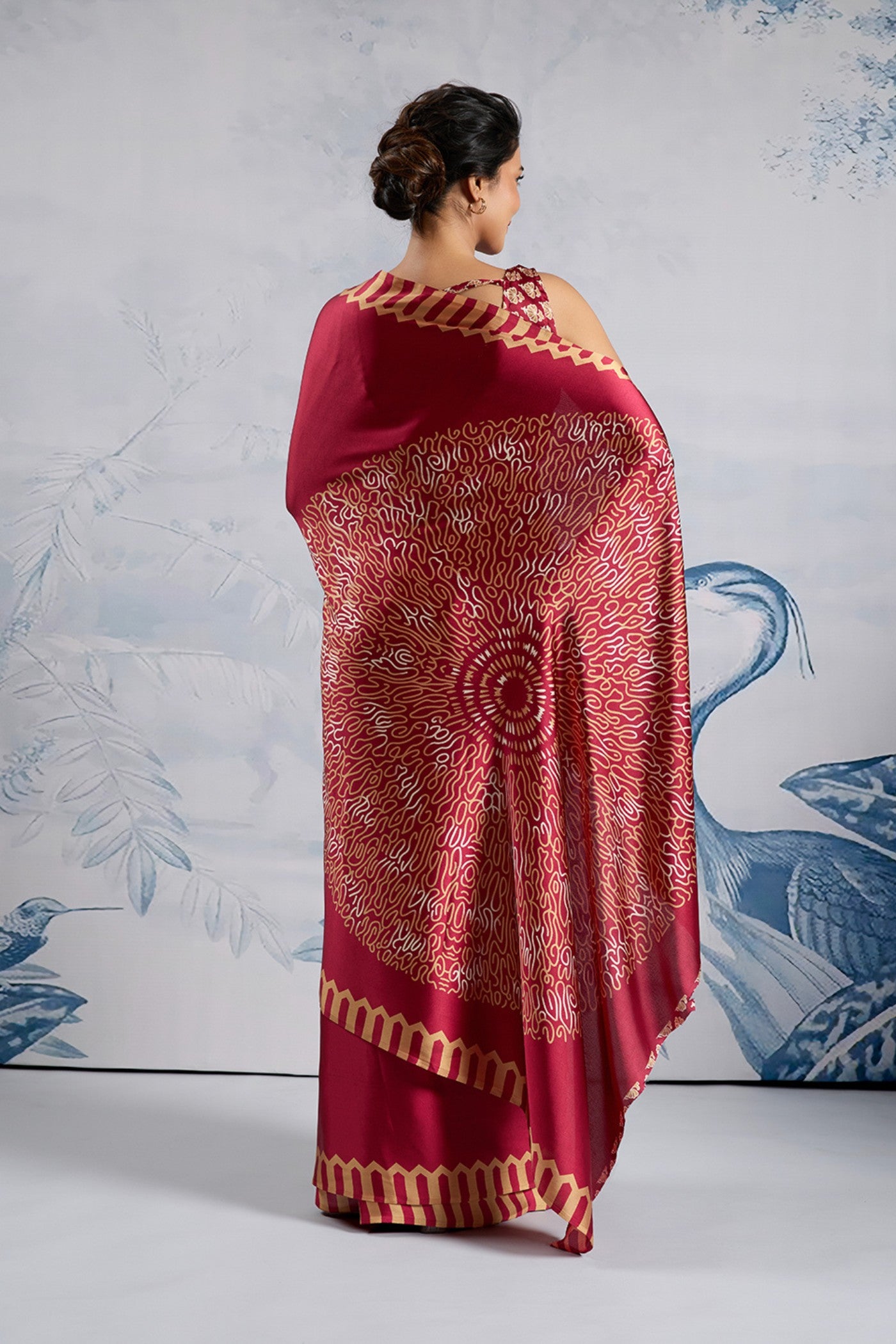 Buy MySilkLove Spark Red Printed Satin Crepe Silk Saree Online