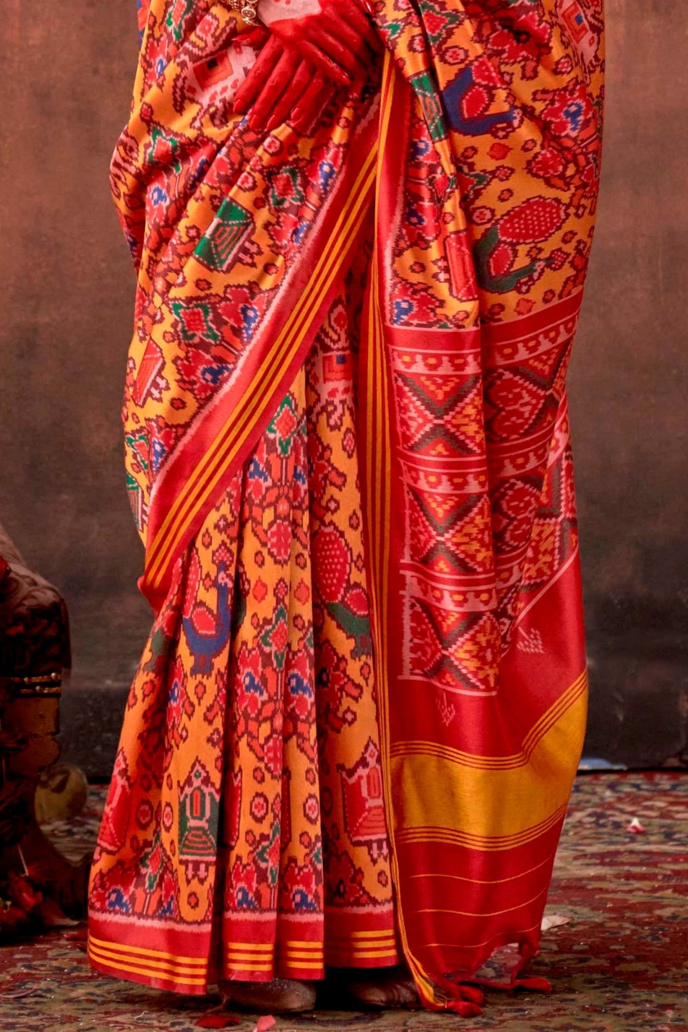 Buy MySilkLove Zest Yellow Printed Patola Saree Online