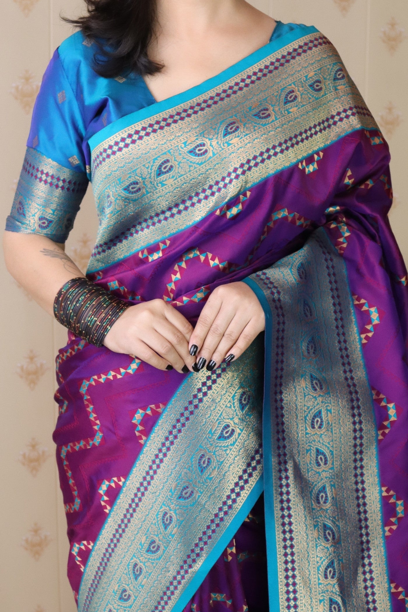 Buy MySilkLove Northwestern Purple Banarasi Handloom Saree Online