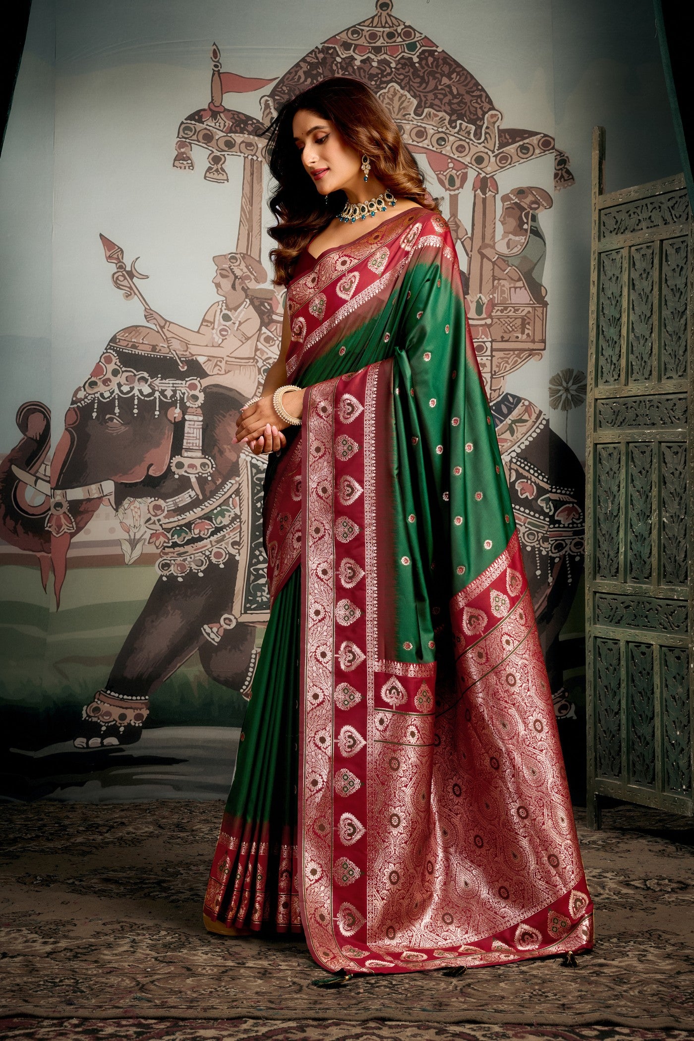 Buy MySilkLove Harlequin Green Banarasi Soft Silk Saree Online