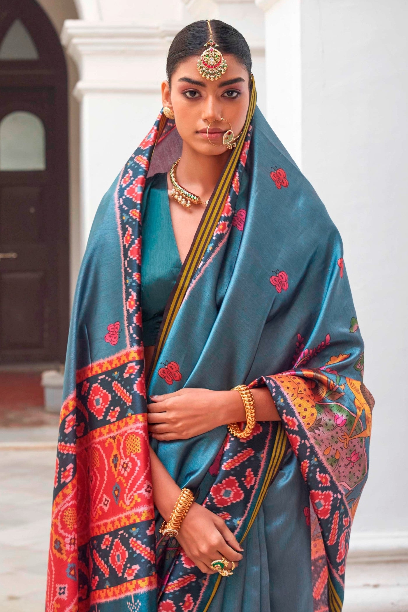 MySilkLove Stratton Blue Printed Patola Saree