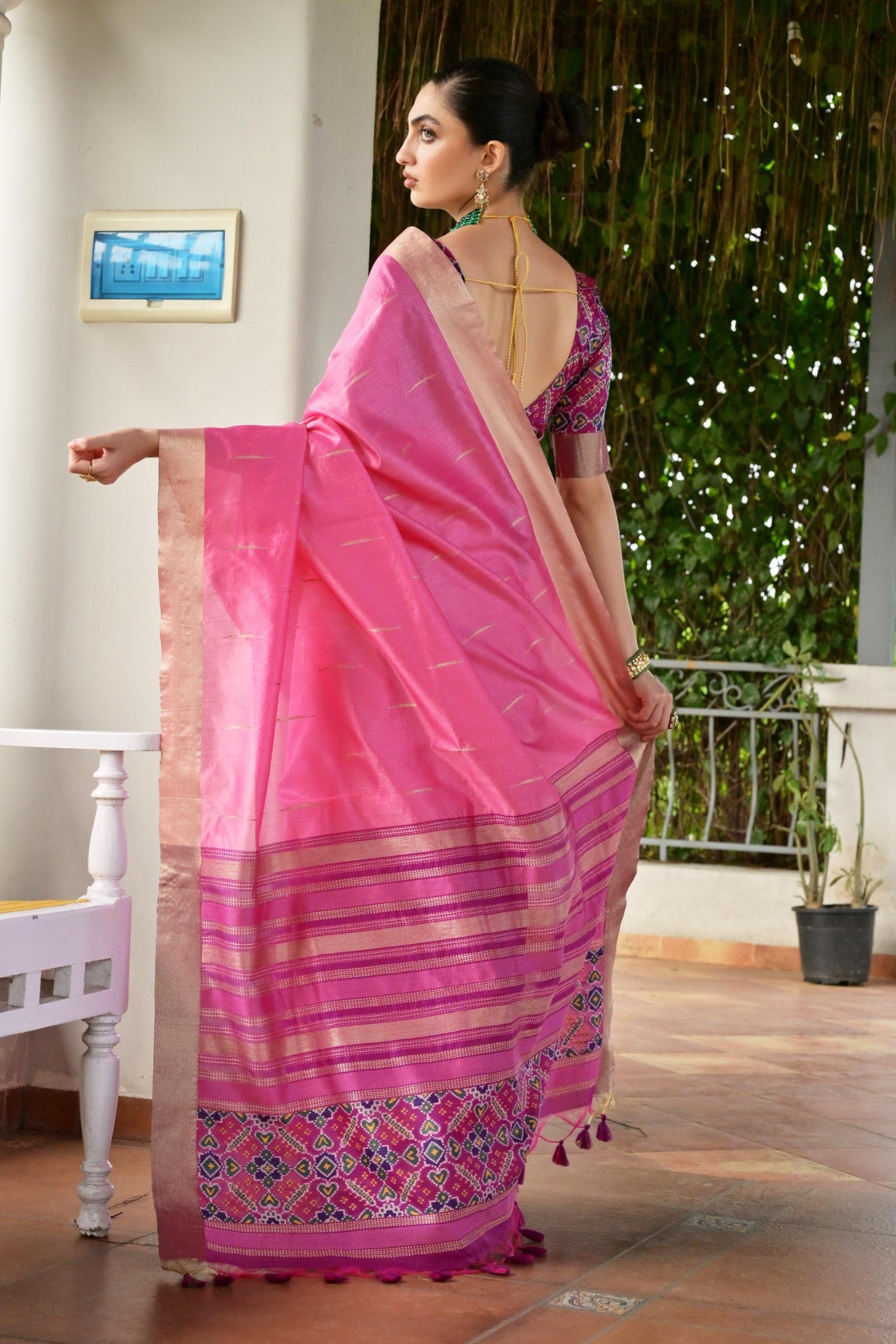 Buy MySilkLove Rosy Pink Meenakari Woven Patola Saree Online