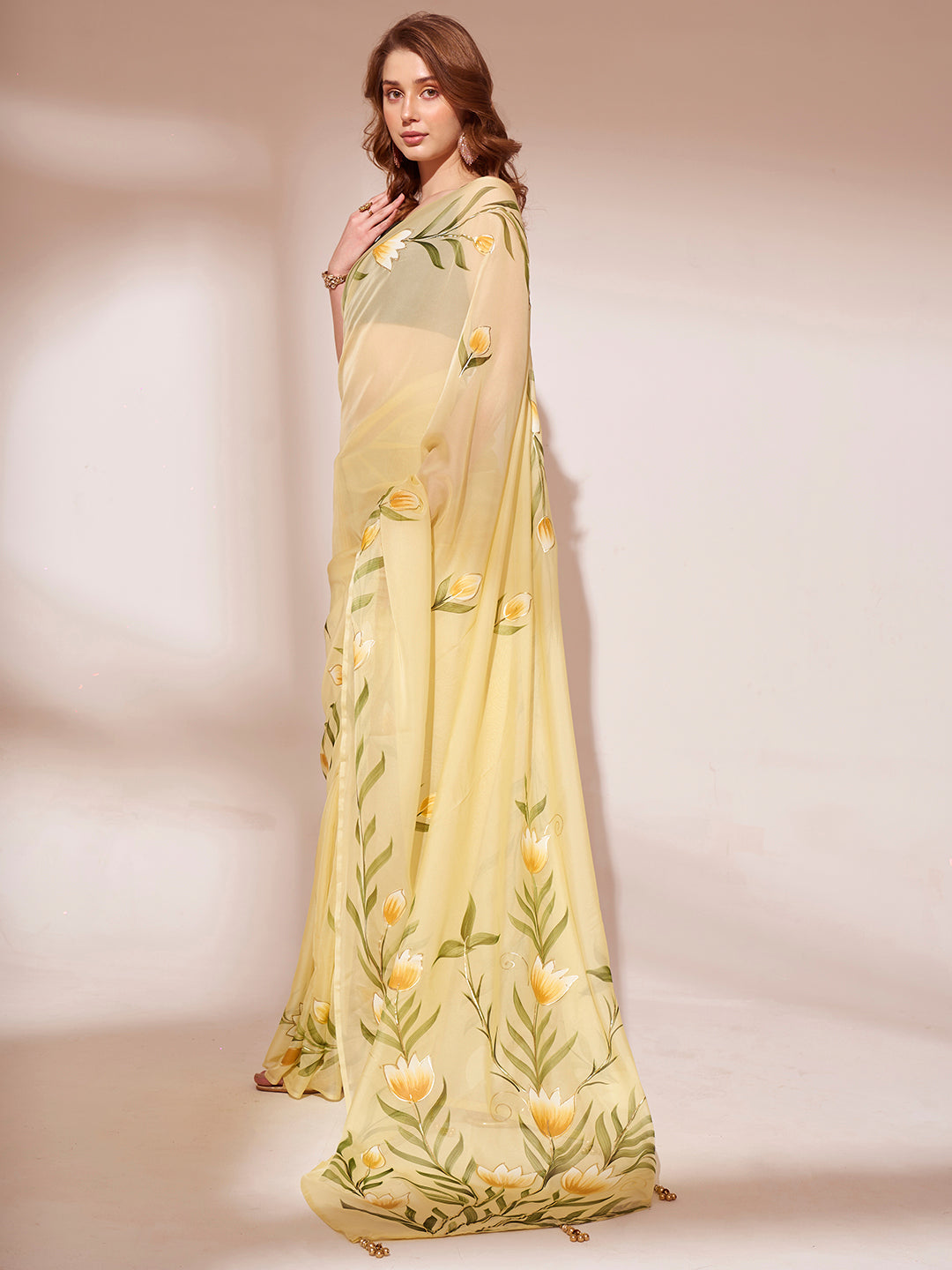 Buy MySilkLove Shalimar Yellow Printed Organza Saree Online