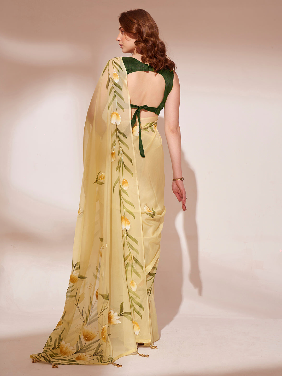 Buy MySilkLove Shalimar Yellow Printed Organza Saree Online