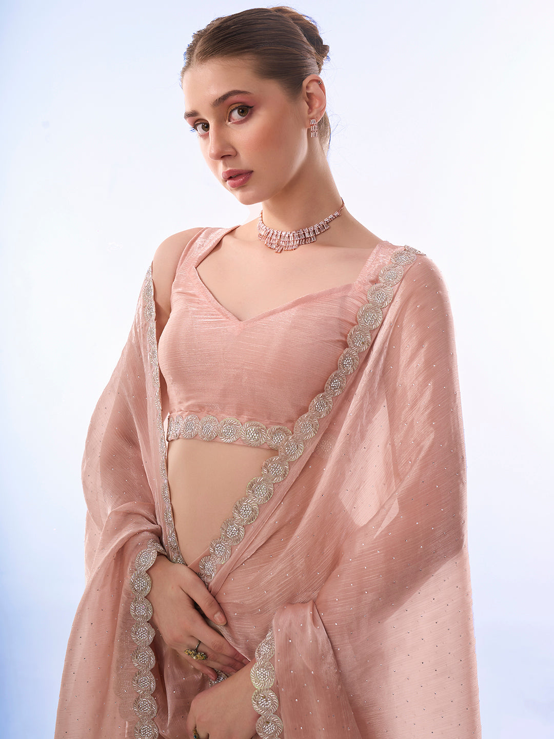 Buy MySilkLove Eunry Peach Designer Partywear Saree Online