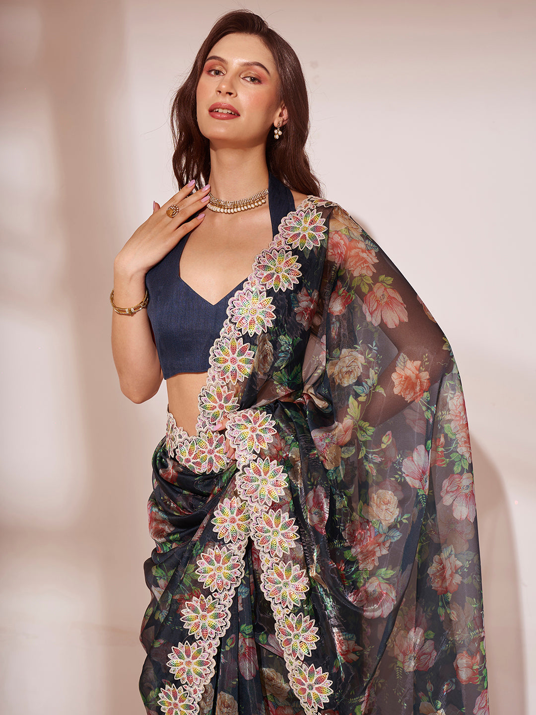 Buy MySilkLove Tuna Black Designer Partywear Saree Online