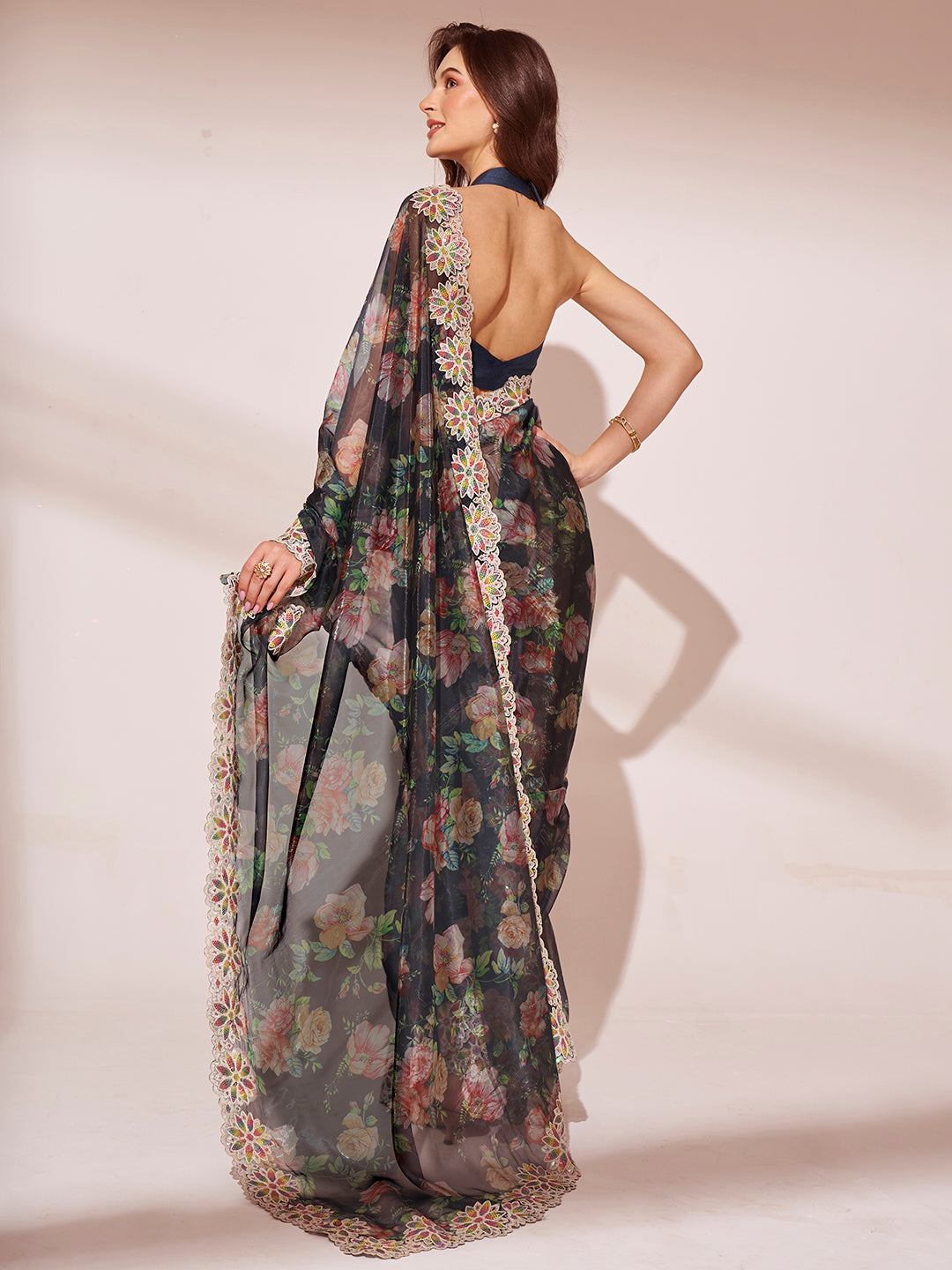 Buy MySilkLove Tuna Black Designer Partywear Saree Online