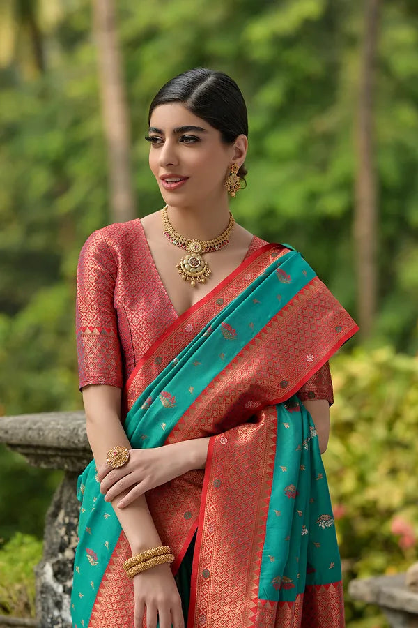 Buy MySilkLove Gulf Stream Blue Woven Banarasi Saree Online