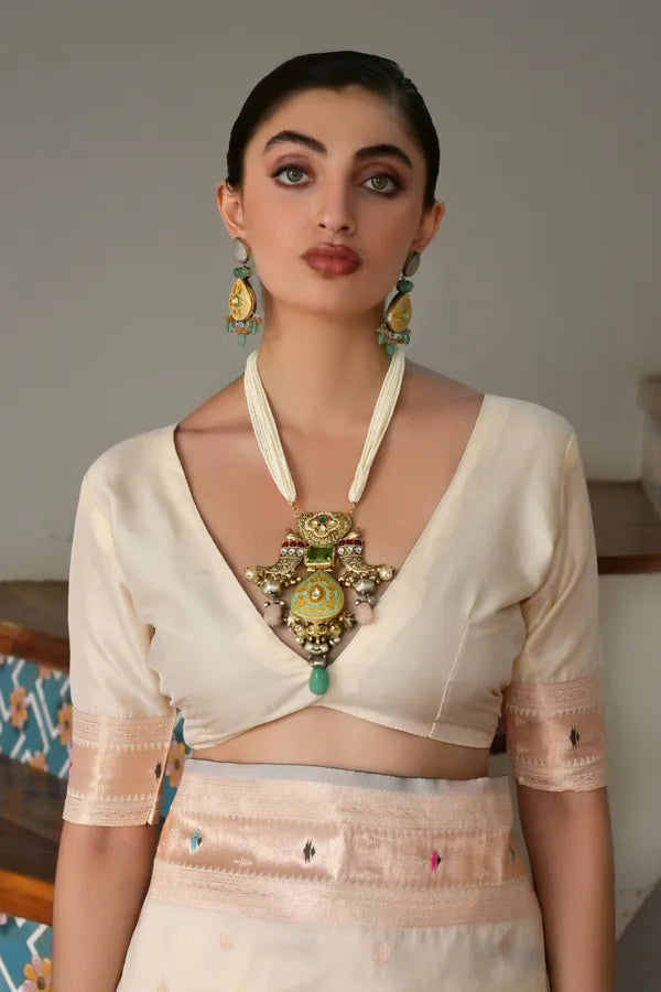 Buy MySilkLove Coconut Cream Woven Paithani Saree Online