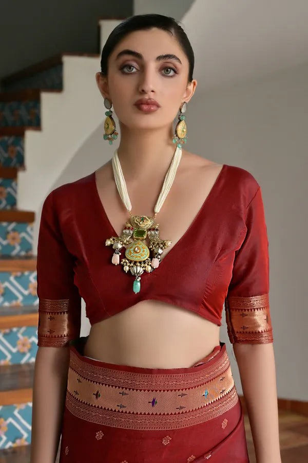 Buy MySilkLove Deep Maroon Woven Paithani Saree Online