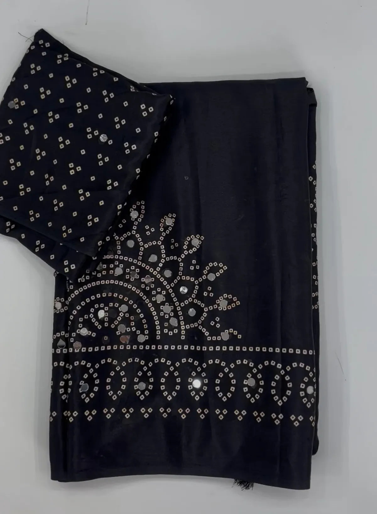 Buy MySilkLove Black Bean Bandhani Gaji Satin Mirror Work Silk Crepe Saree Online
