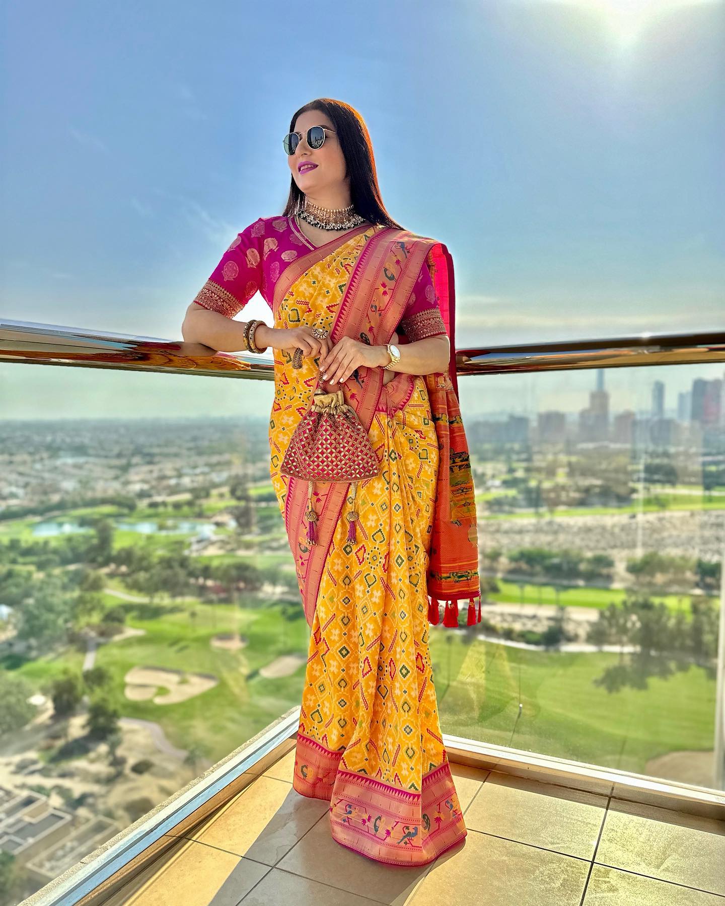 Buy MySilkLove Daisy Yellow and Pink Paithani Patola Fusion Silk Saree Online