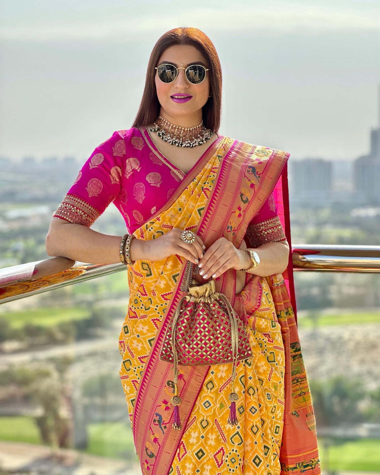 Buy MySilkLove Daisy Yellow and Pink Paithani Patola Fusion Silk Saree Online