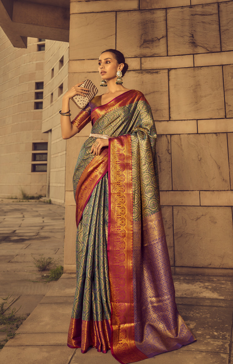 Buy MySilkLove Silver Grey Banarasi Handloom Woven Silk Saree Online