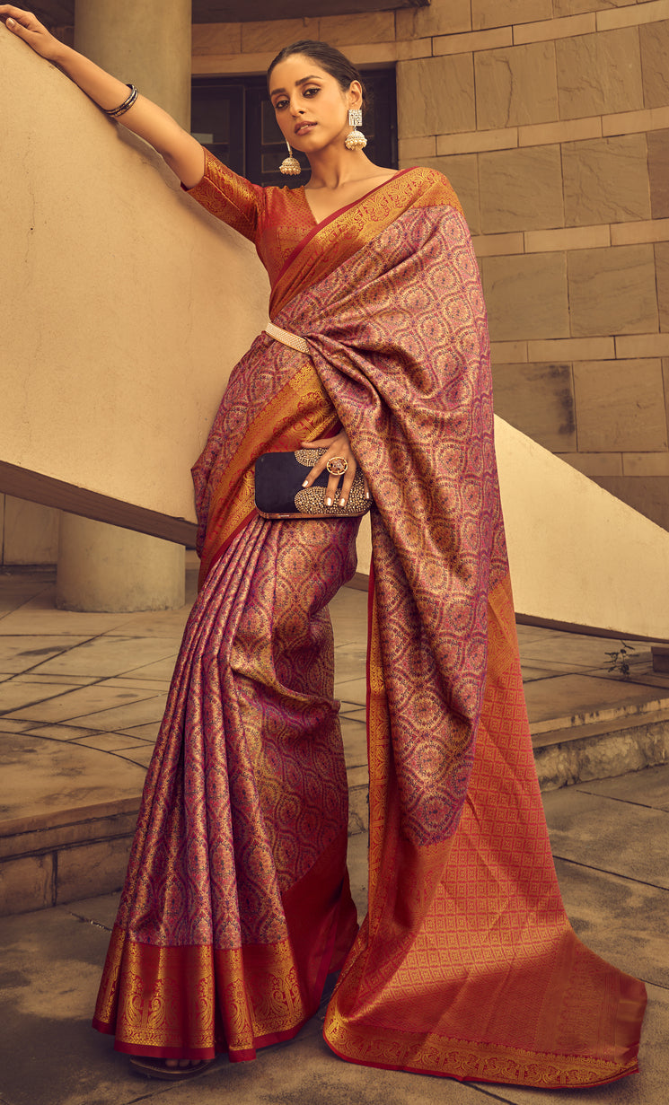 Buy MySilkLove Pharlap Purple Banarasi Handloom Weaving Silk Online