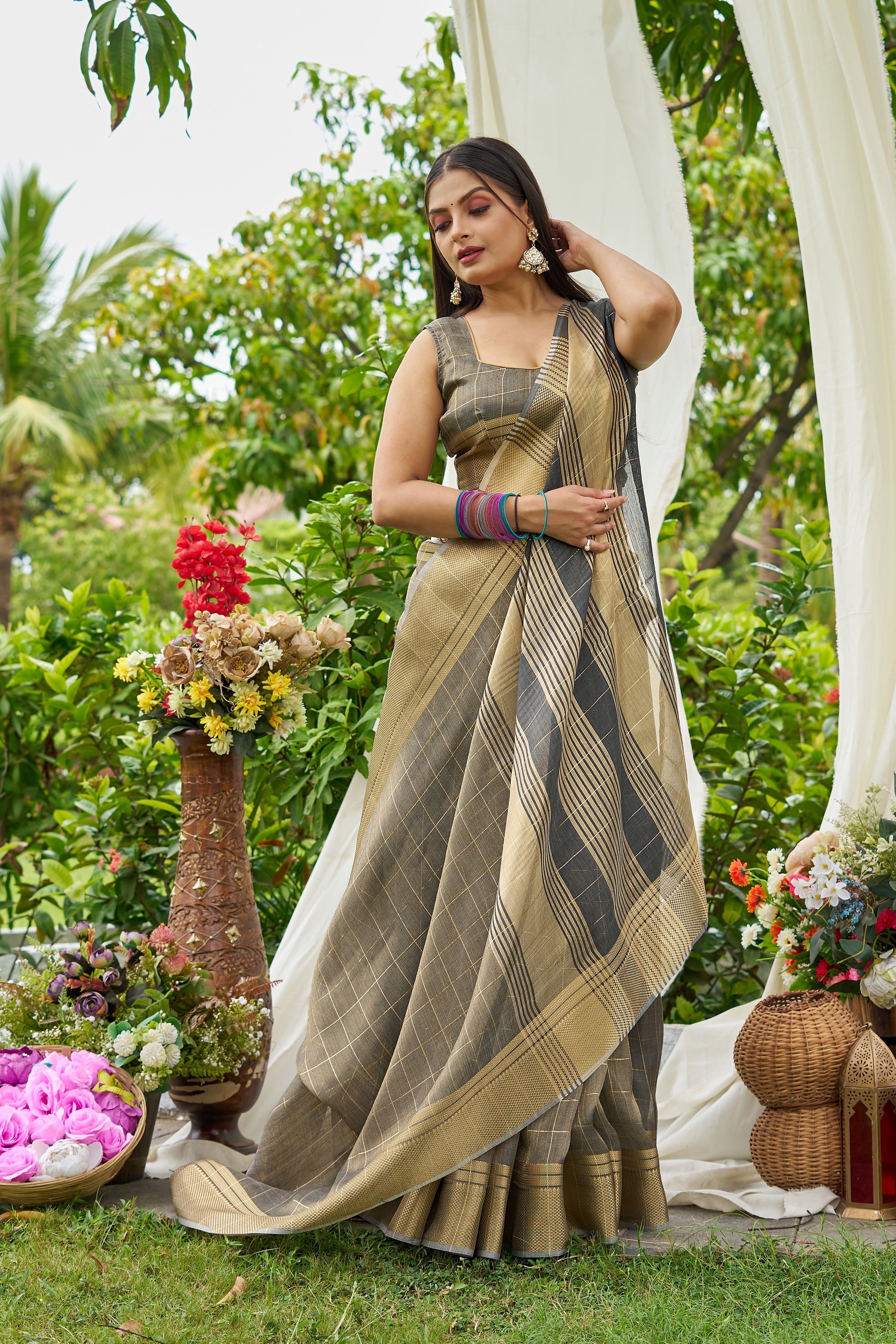 Buy MySilkLove Mint Grey Tissue Woven Saree Online