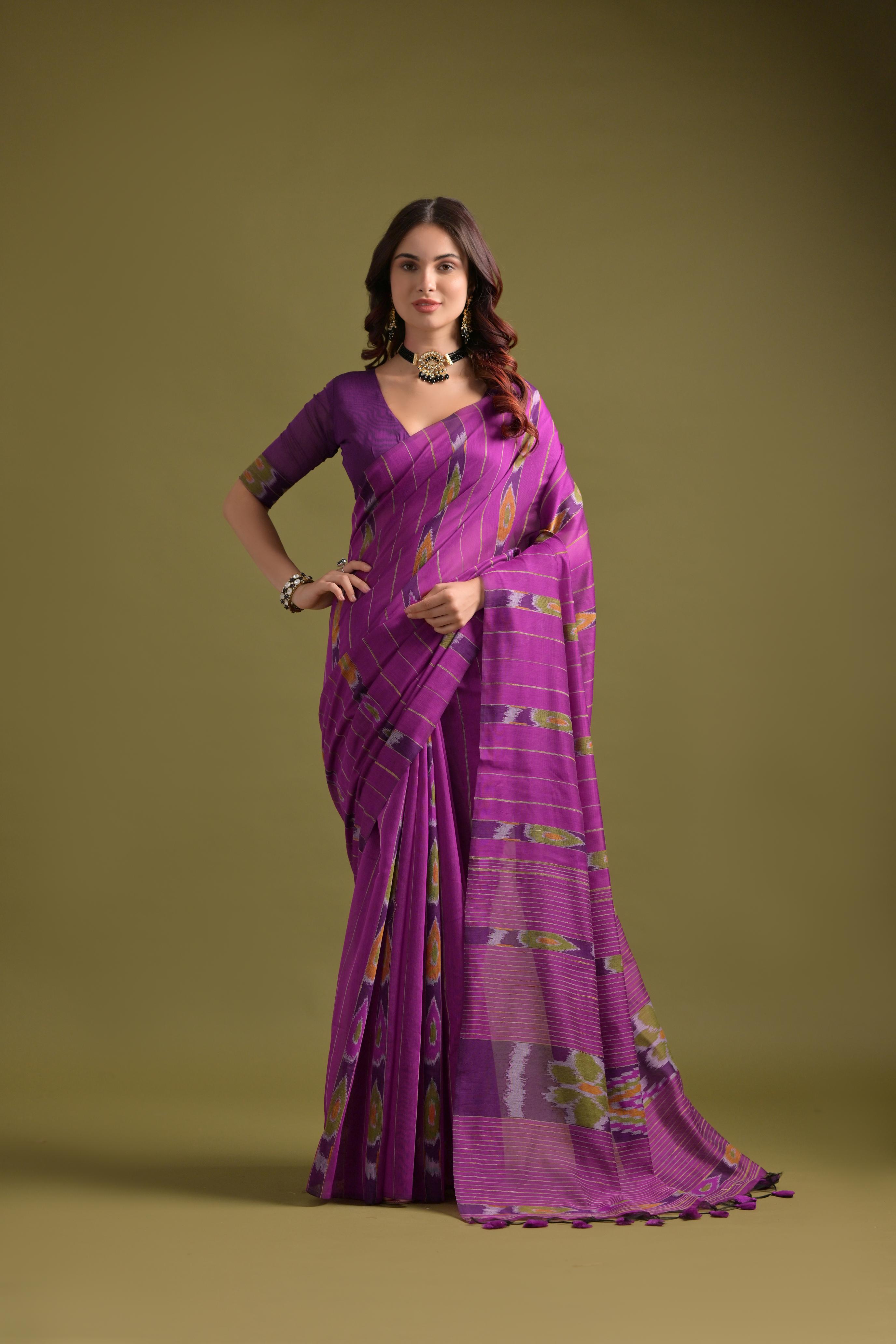 Buy MySilkLove Jamun Purple Soft Ikkat Cotton Woven Saree Online