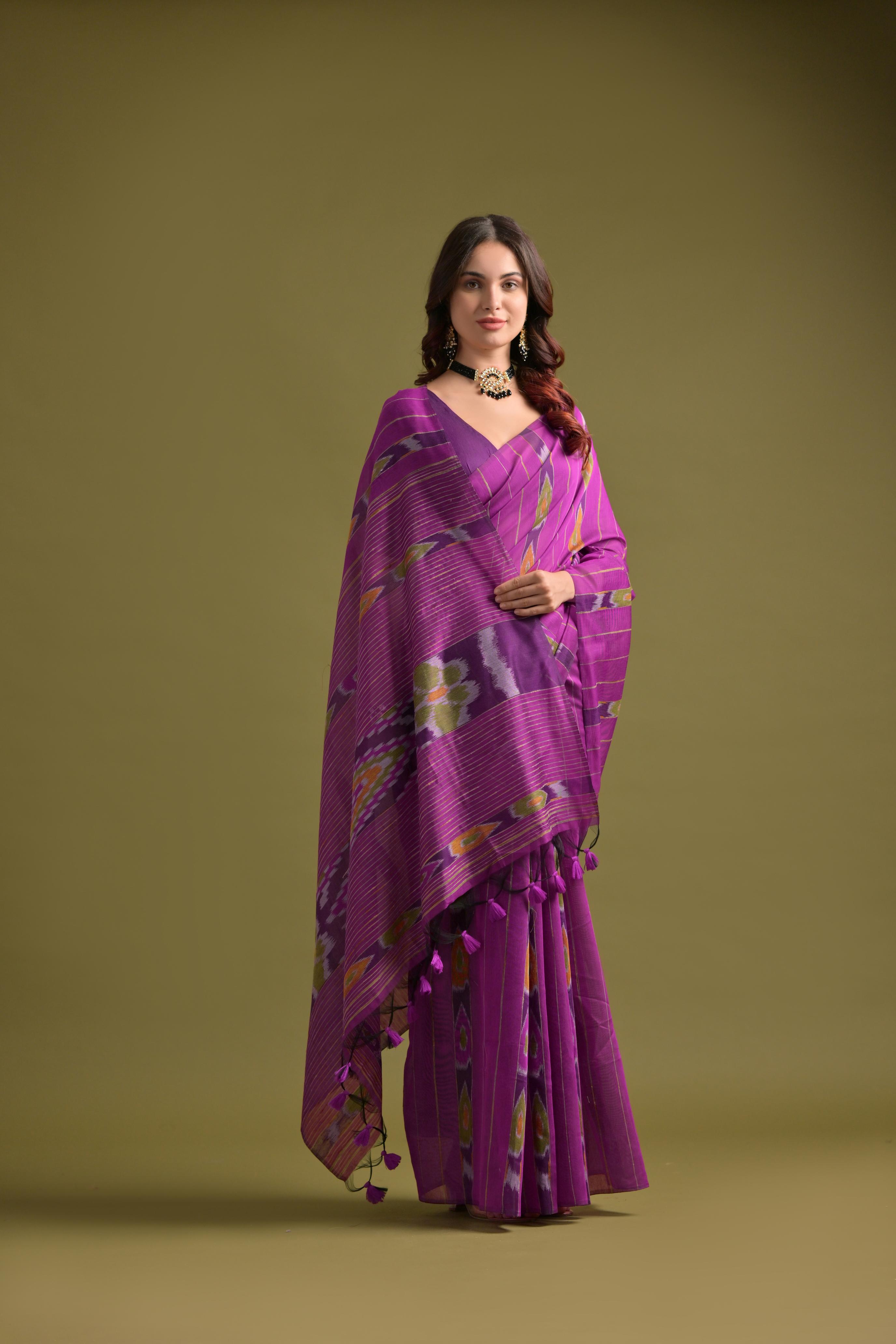 Buy MySilkLove Jamun Purple Soft Ikkat Cotton Woven Saree Online