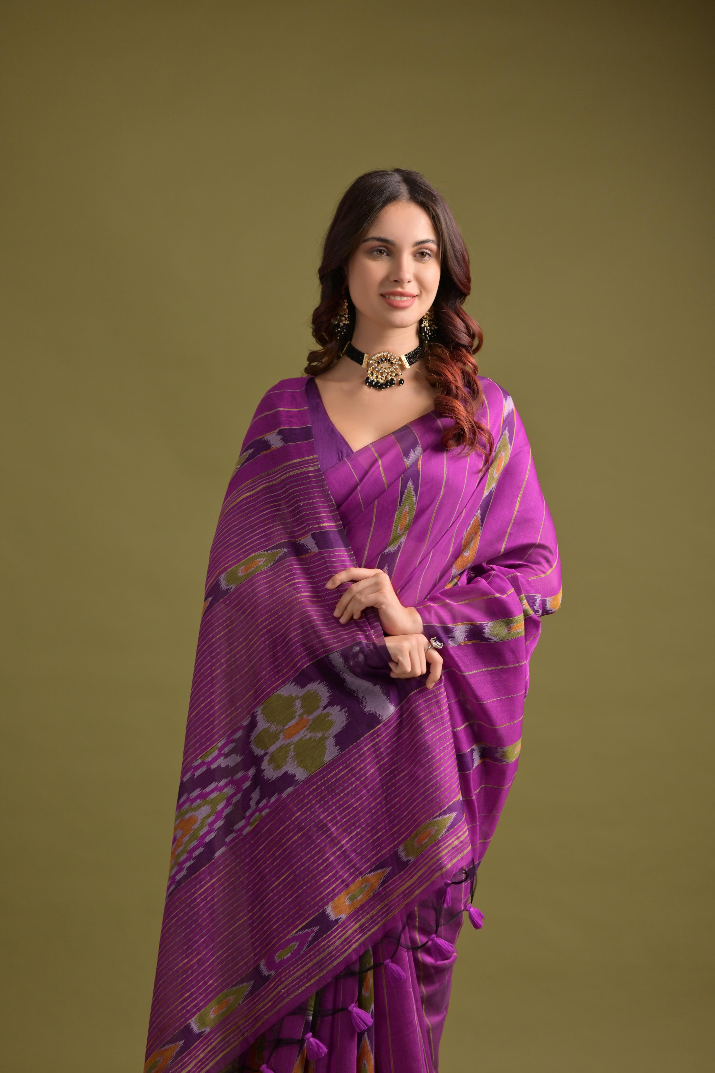 Buy MySilkLove Jamun Purple Soft Ikkat Cotton Woven Saree Online