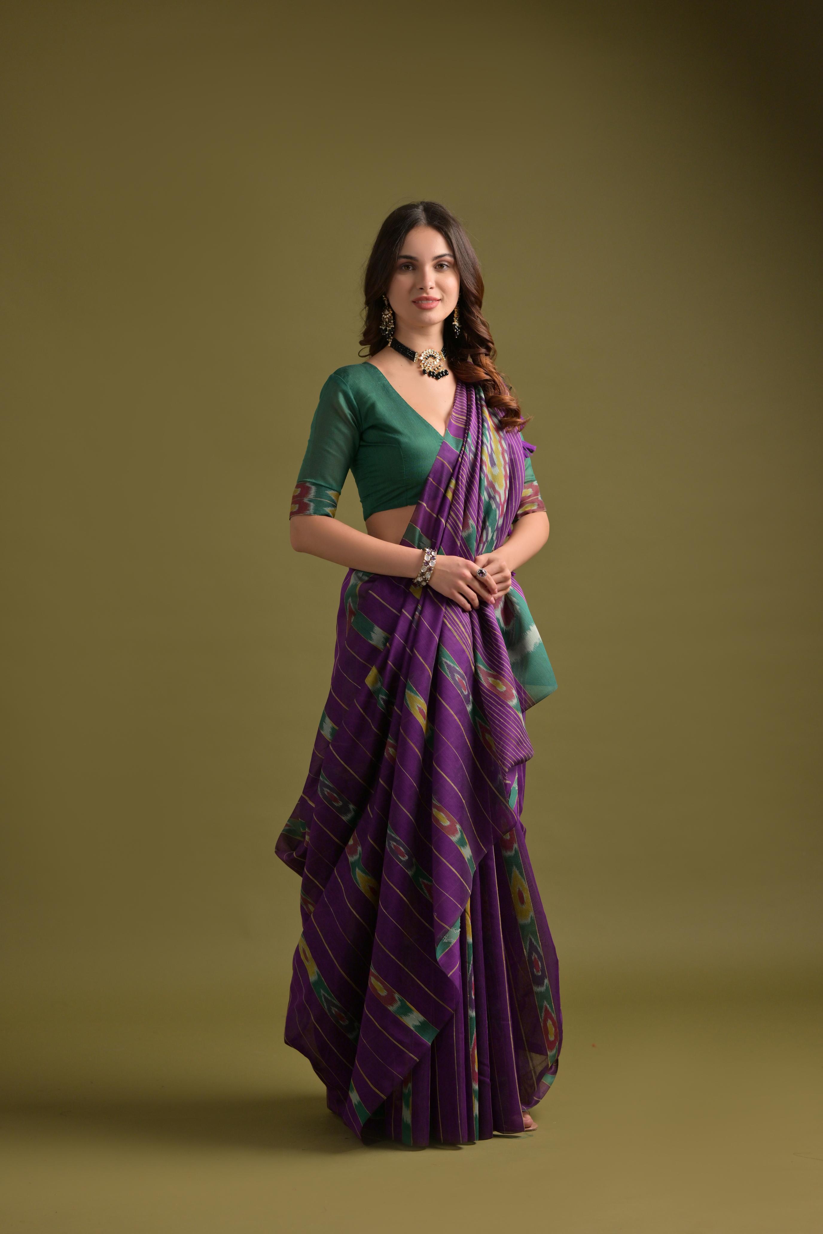 Buy MySilkLove Berry Purple Soft Ikkat Cotton Woven Saree Online