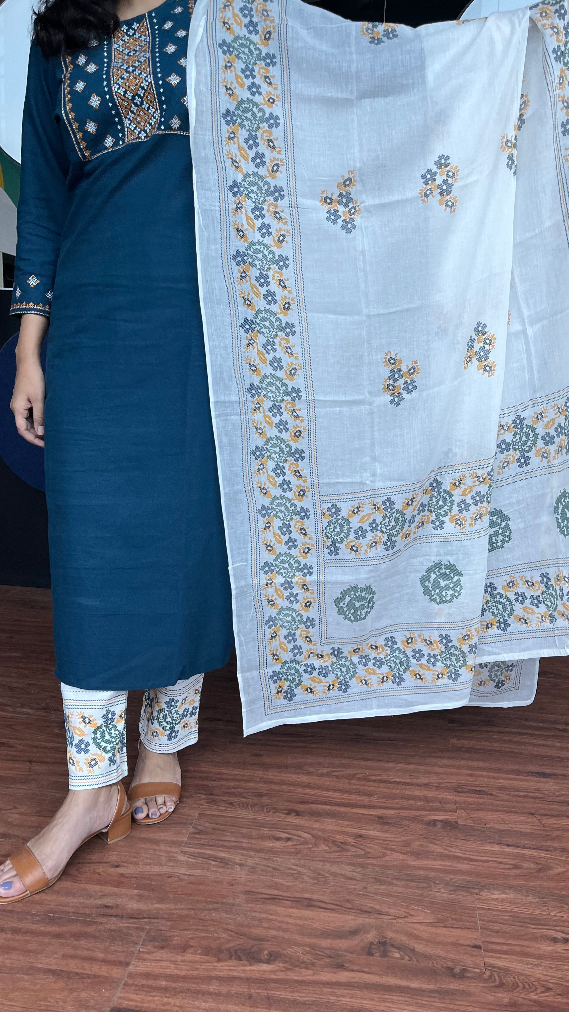 MySilkLove Astronaut Blue and White Printed Dupatta Set