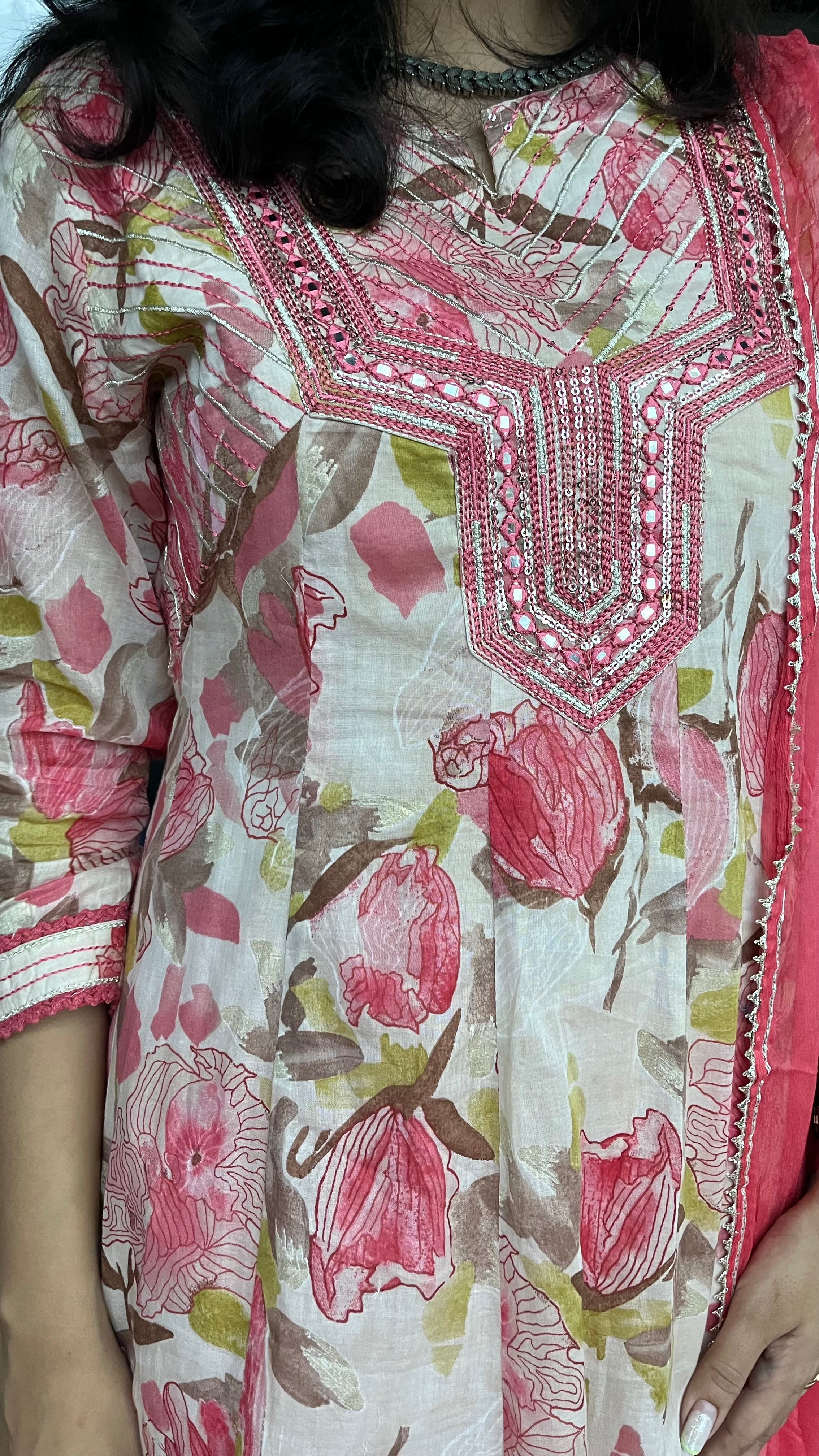 Buy MySilkLove Tonys Pink Floral Alia Pure Mul Cotton Suit Online